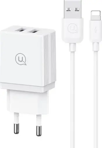 Karikues USB Usams HC Series CC090, 18W, kabllo Lightning 1m, i bardhë
