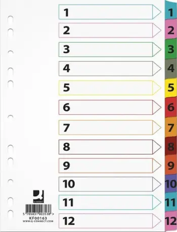 Ndarës dokumentesh Q-CONNECT Mylar, A4, 12 fletë, ngjyra të përziera