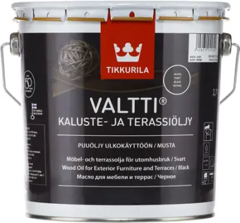 Vaj druri Tikkurila Valtti Furniture and Decking Oil, për mobilie dhe terasa, 3L, i zi