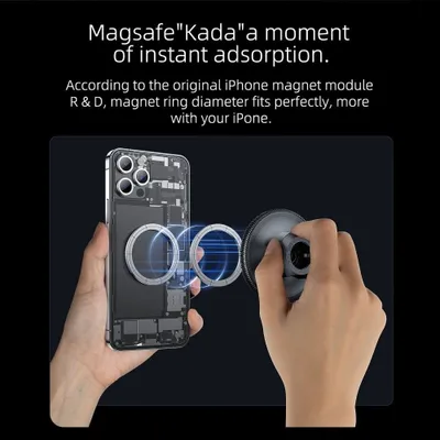 Mbajtëse magnetike telefoni Forcell, për xham dhe kroskot, MagSafe, e zezë - 4
