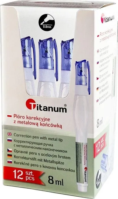 Korrektor stilolaps Titanum, 8 ml, set 12 copë, i bardhë - 1