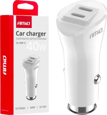 Karikues veture AMiO 03884, 2 dalje, USB dhe USB C, i zi