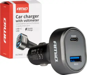 Karikues veture AMiO 04178, 2 dalje USB, karikim i shpejtë, i zi