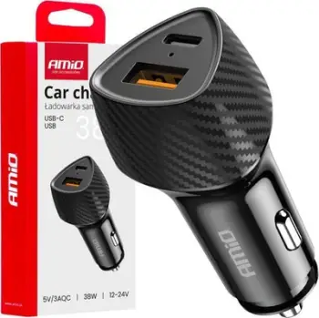 Karikues veture AMiO 04283, 38W, USB dhe USB Type C, i zi