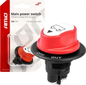 Ndërprerës baterie AMiO Power Cut-Off Switch Lever, 3 pozicione, universal, i kuq
