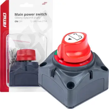 Ndërprerës baterie AMiO Power Disconnect Switch Battery Lever 275A, 12–36V, universal, i kuq