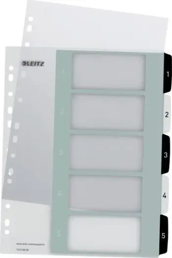 Ndarës plastikë Leitz WOW 1213, A4 Maxi 1 deri 5 seksione, të bardhë e zi