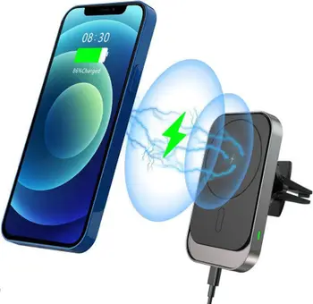 Mbajtëse magnetike veture Tech-Protect CW19 MagSafe, karikim wireless 15W, e zezë