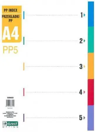 Ndarëse dokumentesh D.Rect PP Dividers 1 5 PP5, format A4, shumëngjyrëshe