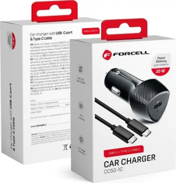 Karikues veture Forcell Carbon, USB C PD 20W, me kabllo Lightning, i zi