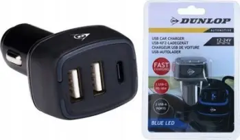 Karikues veture Dunlop USB, 2x USB A dhe USB C, Fast Charge 18W, i zi