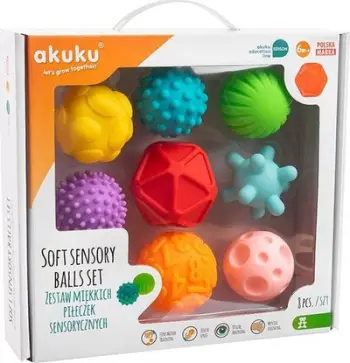 Set topa sensorikë për bebe Akuku, 8 copë, shumëngjyrësh