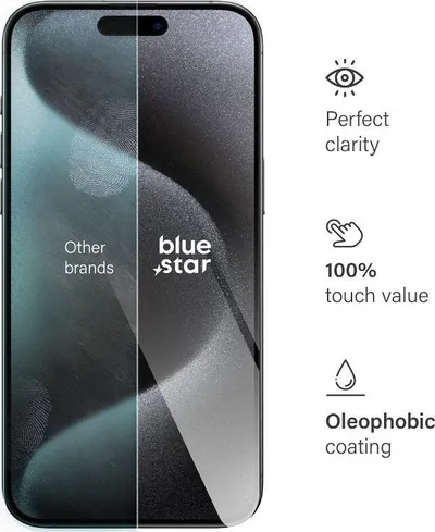 Stakll xhami i temperuar Blue Star për iPhone 15 Pro Max, 0.3mm, transparent - 3
