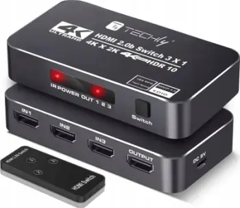 Ndërprerës HDMI 4K 60Hz HDR, 3 porta, me telekomandë, i zi