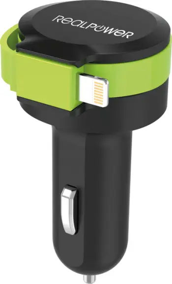 Karikues veture RealPower One-piece Charger, 1x USB-A 2.4A, me kabllo Lightning, i zi