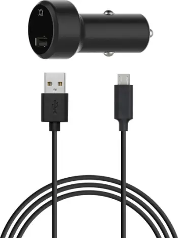 Karikues veture Xqisit 2.4A, 12/24V, me kabllo micro USB 1m, i zi