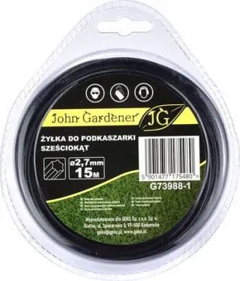Linjë prerëse për kosa John Gardener G73988-1, 2.7 mm, 15 m, 6-këndore, gri