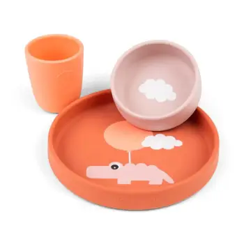 Set ushqimi nga silikoni Happy Clouds - Papaya