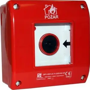 Buton manual alarmi zjarri Spamel OP1-W02-A11-M, kontakt C+1NO, me çekan, i kuq