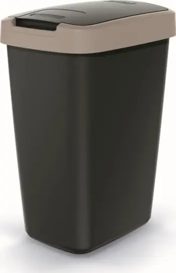 Kosh mbeturinash COMPACTA Q, 12L, plastik, i zi me kapak kafe e çelët