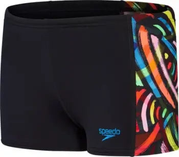 Rroba banje djemsh Speedo Boys Panel Aquashorts, Endurance+, të zeza me portokalli