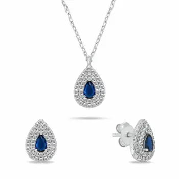 Set Varëse dhe vathë për femra Brilio Silver Tear Drop SET284WB, të argjendta/ të kaltra