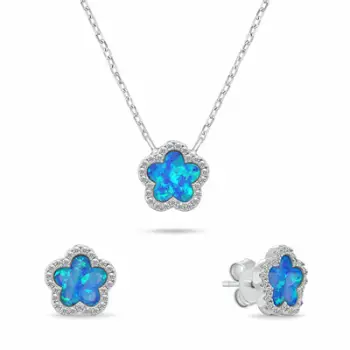 Set Vathë dhe varëse për femra Brilio Silver SET289WB, të argjendta/ të kaltra