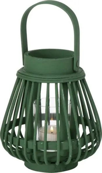 Fener dekorativ Boltze Bamboo Lantern, 16 cm, bambus, jeshile e errët