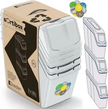 Kosh mbeturinash Keden Sortibox, set 3 x 20L, me kapak, gri