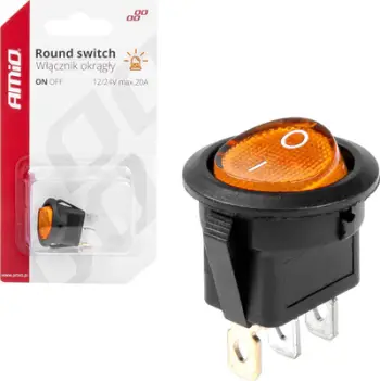 Buton rrethor i ndriçuar AMiO, ON OFF, 12V 24V, i zi me dritë të verdhë