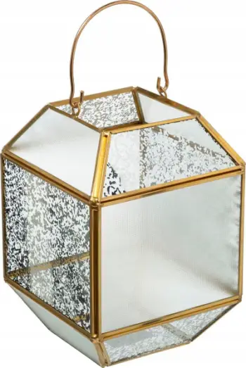 Fener dekorativ Fééric Glass Lantern Christmas, xhami, 14x20cm, ngjyrë ari