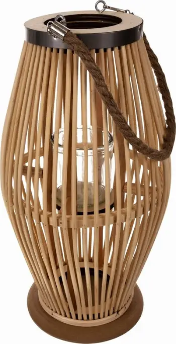 Fener dekorativ Gardlov Bamboo Rattan 24282, për qirinj, bezhë