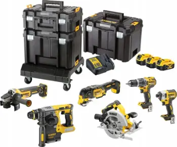 Set veglash elektrike Dewalt Combo DCD796 DCG405 DCF887 DCH273 DCS570 DCS335, 3x bateri 18V 5Ah DCB184, i verdhë