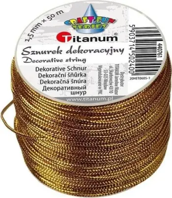 Litar dekorativ Titanum Metallized, 1.5mm, 30m, ngjyrë ari