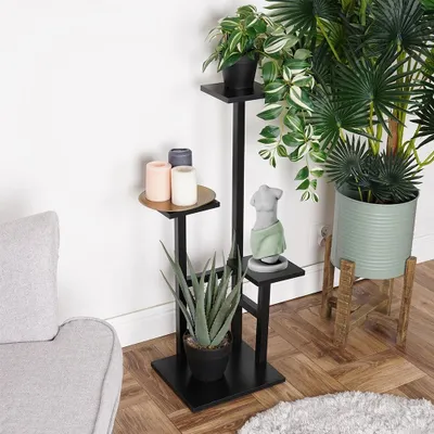 Stendë metalike për bimë Vilde, 4 nivele, metal dhe MDF, e zezë - 2