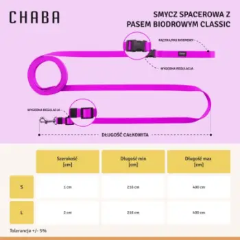 Litar ecjeje për qen Chaba Walking Leash With Hip Belt L, 4m, me rrip beli, fuchsia