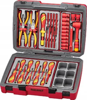 Set veglash portativ Teng Tools 37 pjesë, i izoluar EN 60900, me kuti bartëse, i kuq