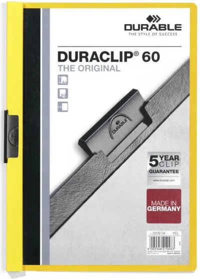 Dosje me kapëse Durable Clamp Folder, A4, 60 fletë, e verdhë - 1