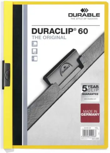Dosje me kapëse Durable Clamp Folder, A4, 60 fletë, e verdhë
