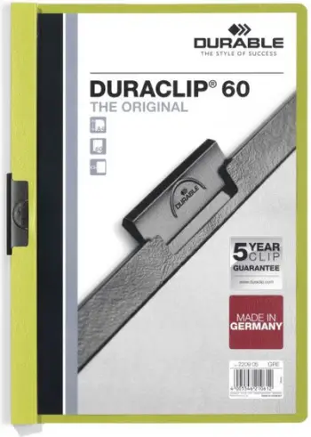 Dosje me kapëse Durable Clamp Folder A4, kapacitet 60 fletë, e gjelbër