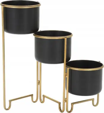 Stendë për vazo Goldy, 3 nivele, metal, 68x22.5x55 cm, ari dhe e zezë