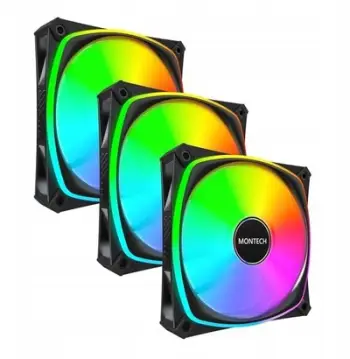 Set ventilatorësh PC Montech AX120 Pro ARGB, 120mm, PWM, 3 copë me fan hub, i zi