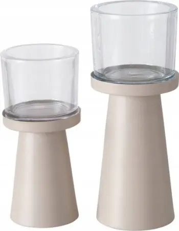 Mbajtëse qirinjsh Boltze Home Pio, set 2 copë, qelq dhe metal, bezhë