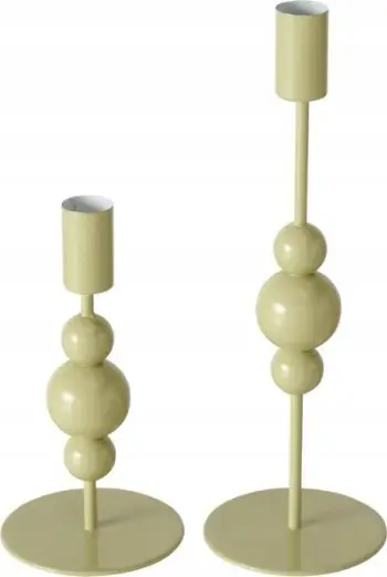 Mbajtëse qiriri dekorative Metal Candle Holder, set 2 copë, metal, jeshile khaki