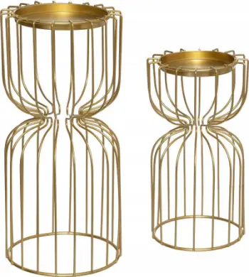 Mbajtëse qirinjsh Fééric Lights &amp; Christmas Hourglass, metal, 26cm, ngjyrë ari, set 2 copë