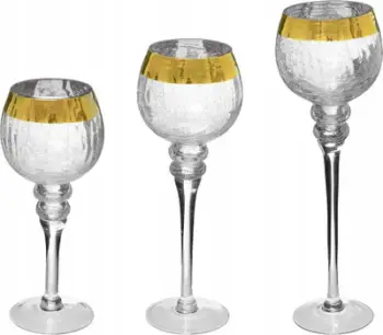 Mbajtëse qiriri Atmosphera Candle Holders on a Stem Gold Christmas, set 3 copë, xham, të arta