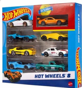 Set vetura lodër Mattel Hot Wheels Basic Car, 8 copë, ngjyra të përziera