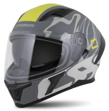 Helmetë integral Cassida Orbit Multivers 2026, polikarbonat, vizor me Pinlock, gri matt e verdhë fluo e zezë