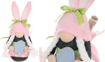 Figurë dekorative Saska Dwarf Gnome Bunny Girl, 20cm, Pashkë, rozë