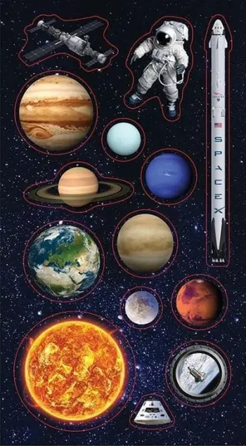 Stickerë dekorativë hapësinorë Space Stickers, motive planeta dhe yje, ngjyra të ndryshme